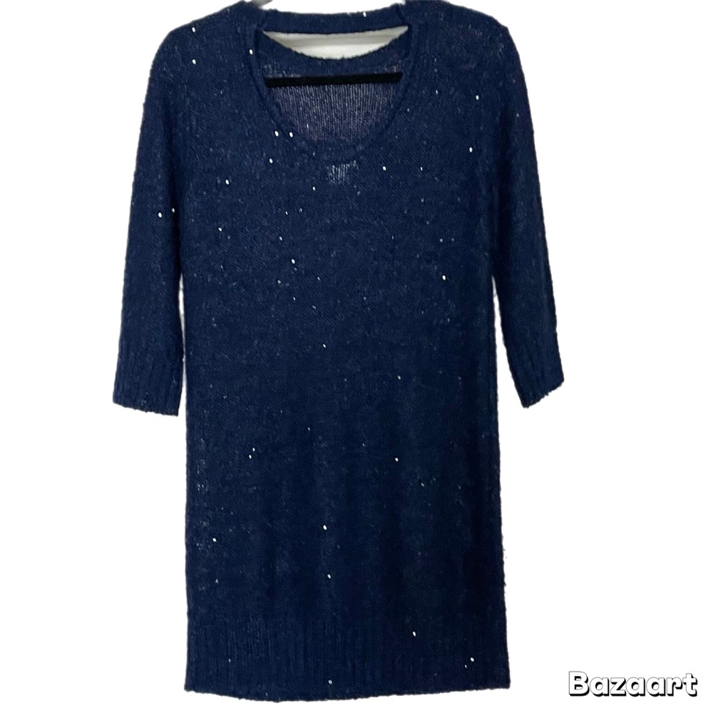 Club Monaco Aubrey Blue Long Sleeve Sweater Dress with Subtle Sequins Size Small